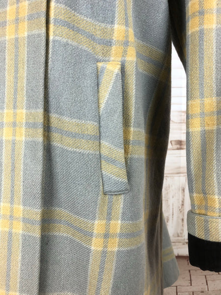 LAYAWAY PAYMENT 3 OF 3 - RESERVED FOR KELLY - Original 1940s 40s Vintage Periwinkle And Yellow Plaid Belted Swing Coat