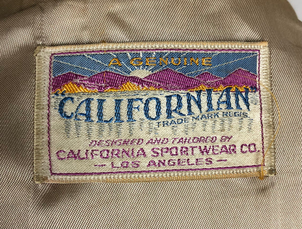 Original 1940s 40s Vintage Soft Tan Leather Swing Coat By Californian Sportswear Co