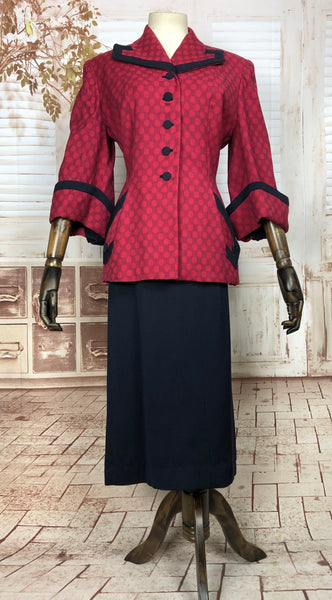 Fabulous Original Vintage 1940s 40s Red And Navy Colour Block Suit