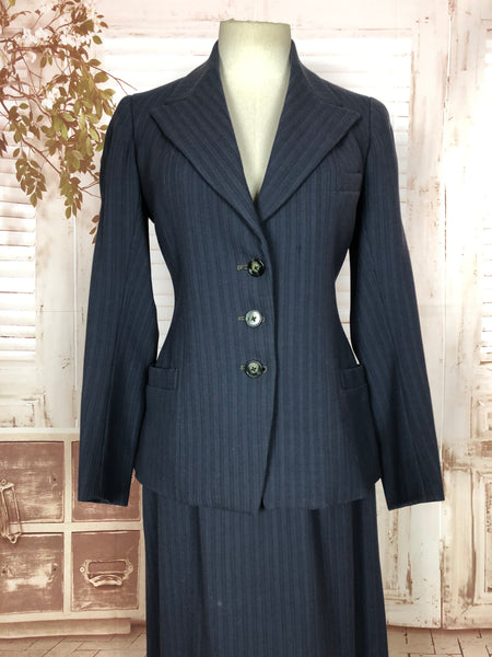 Rare Original 1940s Vintage Navy Pinstripe Burtons Suit Wartime Conversion From Menswear