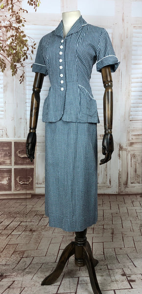 Original 1940s 40s Vintage Blue And White Check Seersucker Summer Suit