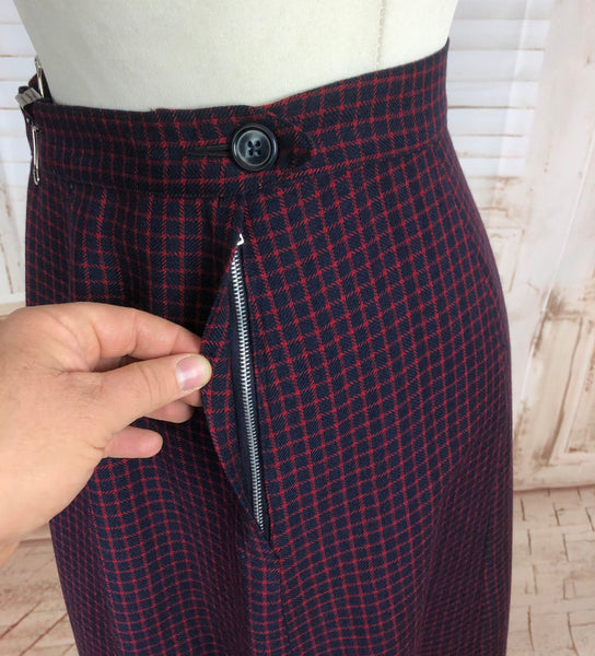 LAYAWAY PAYMENT 1 OF 2 - RESERVED FOR KELLY - Original 1940s 40s Vintage Navy And Red Micro Check Skirt Suit