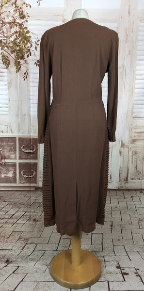 Original 1940s 40s Vintage Chocolate Brown Crepe Volup Tiered Dress
