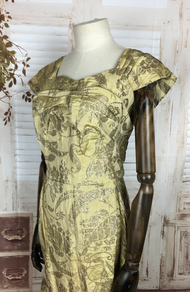Original 1940s 40s Vintage Gold Lamé Evening Gown Dress