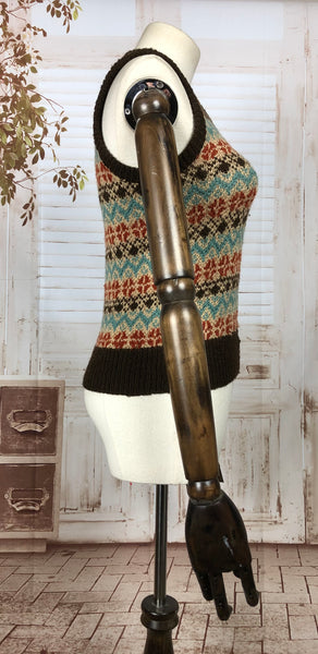 Beautiful Original 1940s 40s Vintage Fair Isle Knit Land Girl Sweater Vest