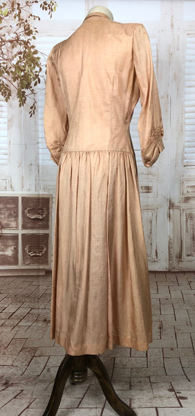 Rare Original 1930s 30s Vintage Raw Peach Silk Dress With All The Buttons