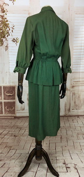 Original 1940s 40s Vintage Green Check Peplum Summer Suit By Pat Hartly