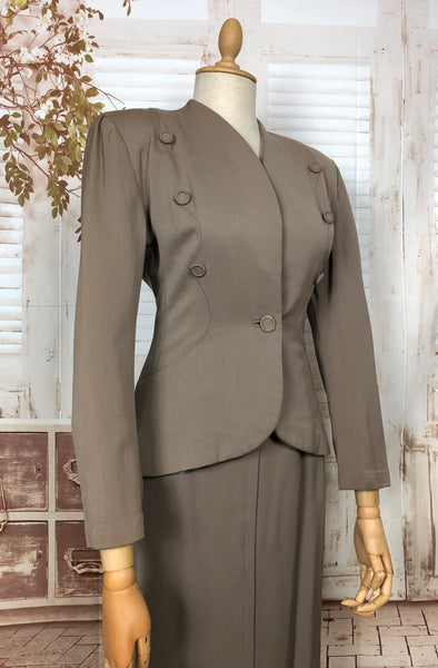 LAYAWAY PAYMENT 2 OF 2 - RESERVED FOR ANGELA - Amazing Original 1940s 40s Vintage Grey Gabardine Suit With Gorgeous Button Details
