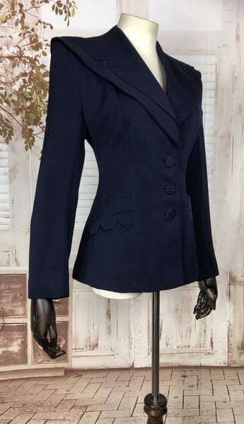 LAYAWAY PAYMENT 1 OF 4 - RESERVED FOR SARAH - Fabulous Original 1940s 40s Vintage Navy Blue Gabardine Blazer With Double Sailor Style Collar