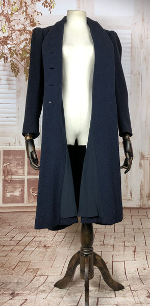 Super Rare Late 1930s / Early 1940s Wartime Vintage Navy Puff Sleeve Coat By Hattie Carnegie