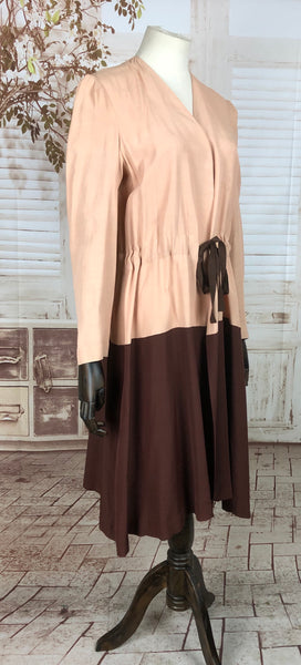 LAYAWAY PAYMENT 1 OF 2 - RESERVED FOR ALEXIS - PLEASE DO NOT PURCHASE - Original 1930s 30s Vintage Pink And Brown Soft Cotton Colour Block Coat  With Tie Belt