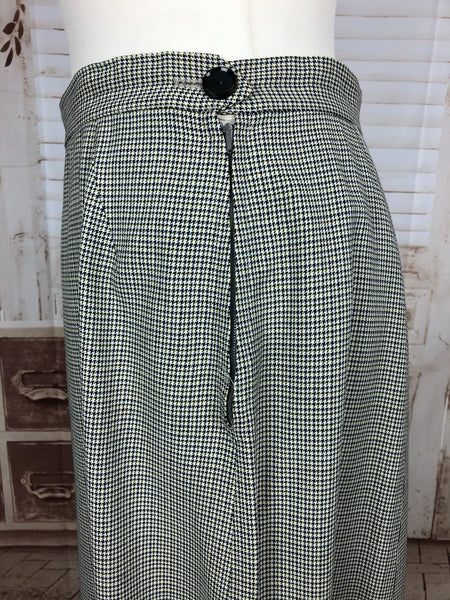 Original 1940s 40s Vintage Black And Mustard Micro Houndstooth Skirt Suit