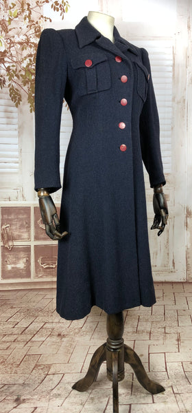 Super Rare Late 1930s / Early 1940s Wartime Vintage Navy Puff Sleeve Coat By Hattie Carnegie