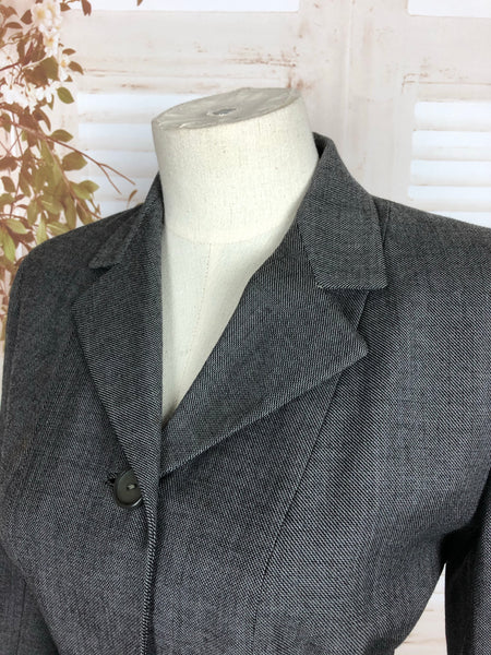 Original 1940s 40s Grey Wool Suit Jacket With Gorgeous Pockets