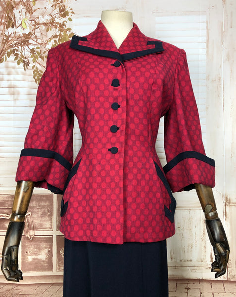 Fabulous Original Vintage 1940s 40s Red And Navy Colour Block Suit