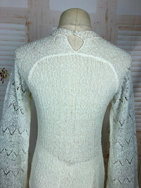 Incredible Original 1930s 30s Vintage White Knit Set With Flared Sleeves