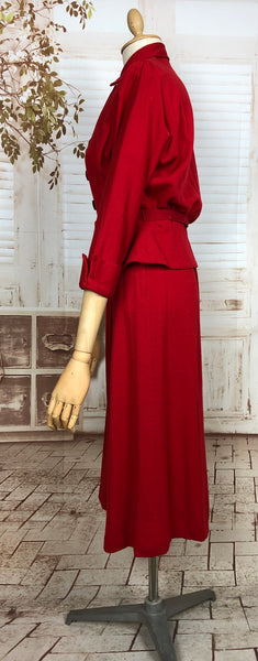 Amazing Original 1940s Vintage Red Belted Suit With Black Accents By Juliette Originals