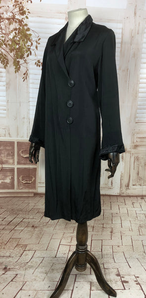 Original Late 1920s 20s Early 1930s 30s Vintage Black Asymmetric Faille Coat
