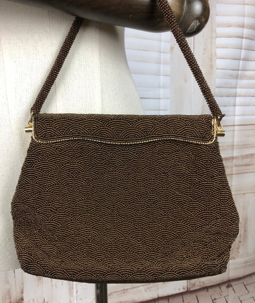 Bronze Brown Beaded 1950s 50s Handbag