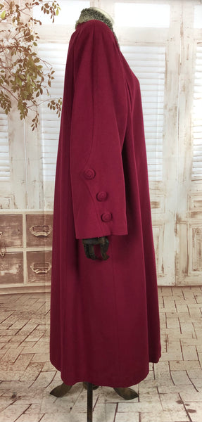 Original Vintage 1940s 40s Volup Fuchsia Pink Swing Coat With Button Details By Shillito Co