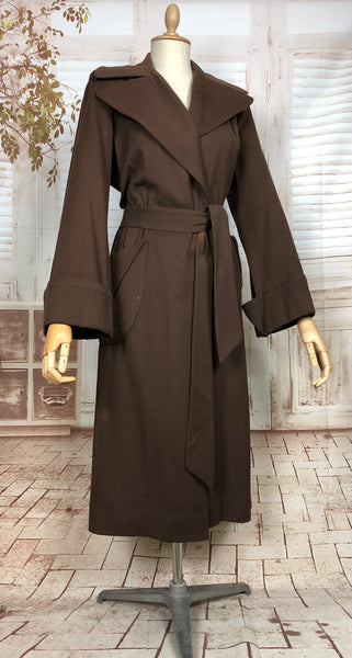 Wonderful Original 1940s Vintage Chocolate Brown Belted Wool Gabardine Princess Coat