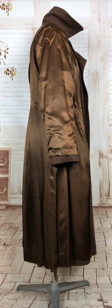 Wonderful Original 1940s Vintage Chocolate Brown Belted Wool Gabardine Princess Coat