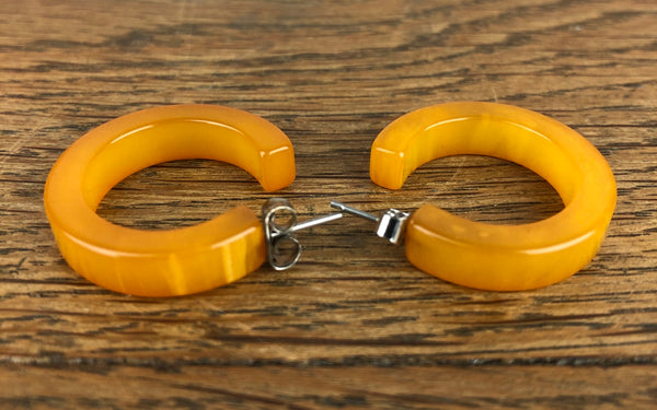 Egg Yolk Orange Bakelite Hoop Pierced Earrings