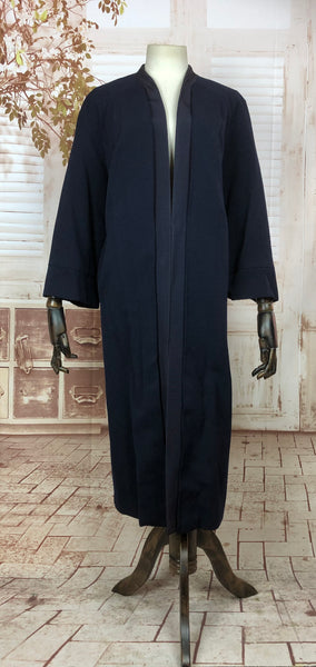 Original Late 1940s 40s True Volup Vintage Navy Blue Wool And Faille Coat