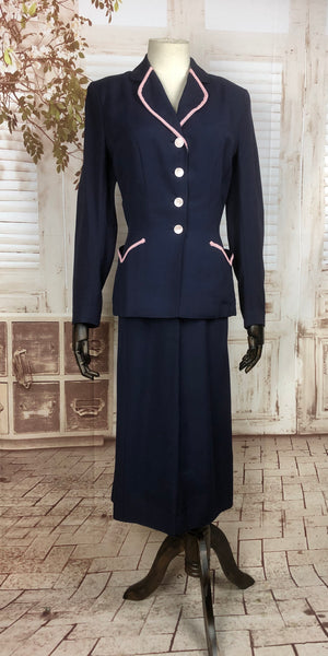 LAYAWAY PAYMENT 2 OF 2 - RESERVED FOR CHEY - Original 1940s 40s Vintage Navy Blue Cotton Summer Suit By Sacony Palm Beach