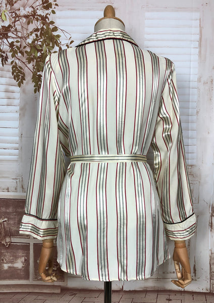 Fabulous Original 1940s Vintage White And Burgundy Striped Satin Belted Jacket