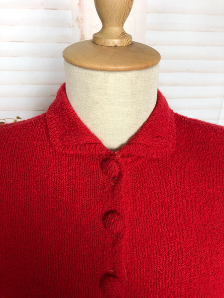 Stunning Original 1950s Vintage Bright Red Knit Set By Bobby Brooks