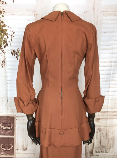 Original 1940s 40s Vintage Rust Putty Coloured Gabardine Skirt Suit
