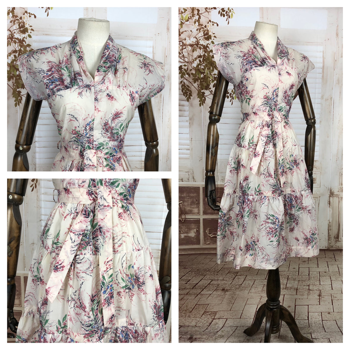 Original Vintage 1950s 50s Nylon Dress With Pastel Floral Print – Black ...