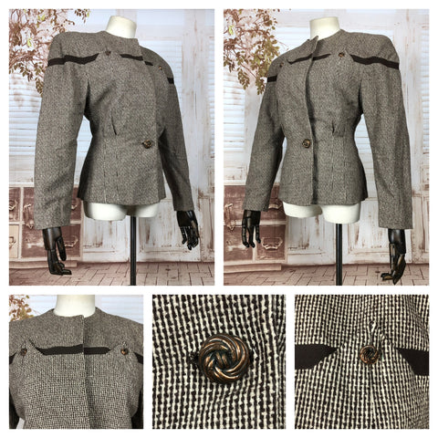 Beautiful Original 1940s 40s Brown Tweed Equestrian Blazer