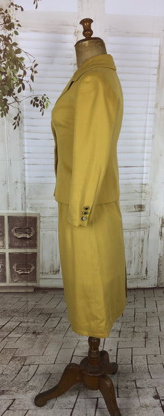 Original 1950s 50s Mustard Yellow Vintage Wool Petite Ladies Skirt Suit