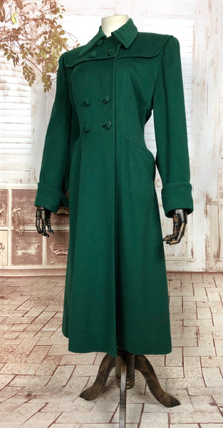 Amazing Original 1940s 40s Emerald Green Gabardine Princess Coat