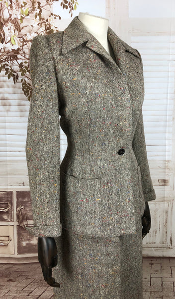 Original 1940s 40s Vintage Grey Wool With Atomic Fleck Skirt Suit