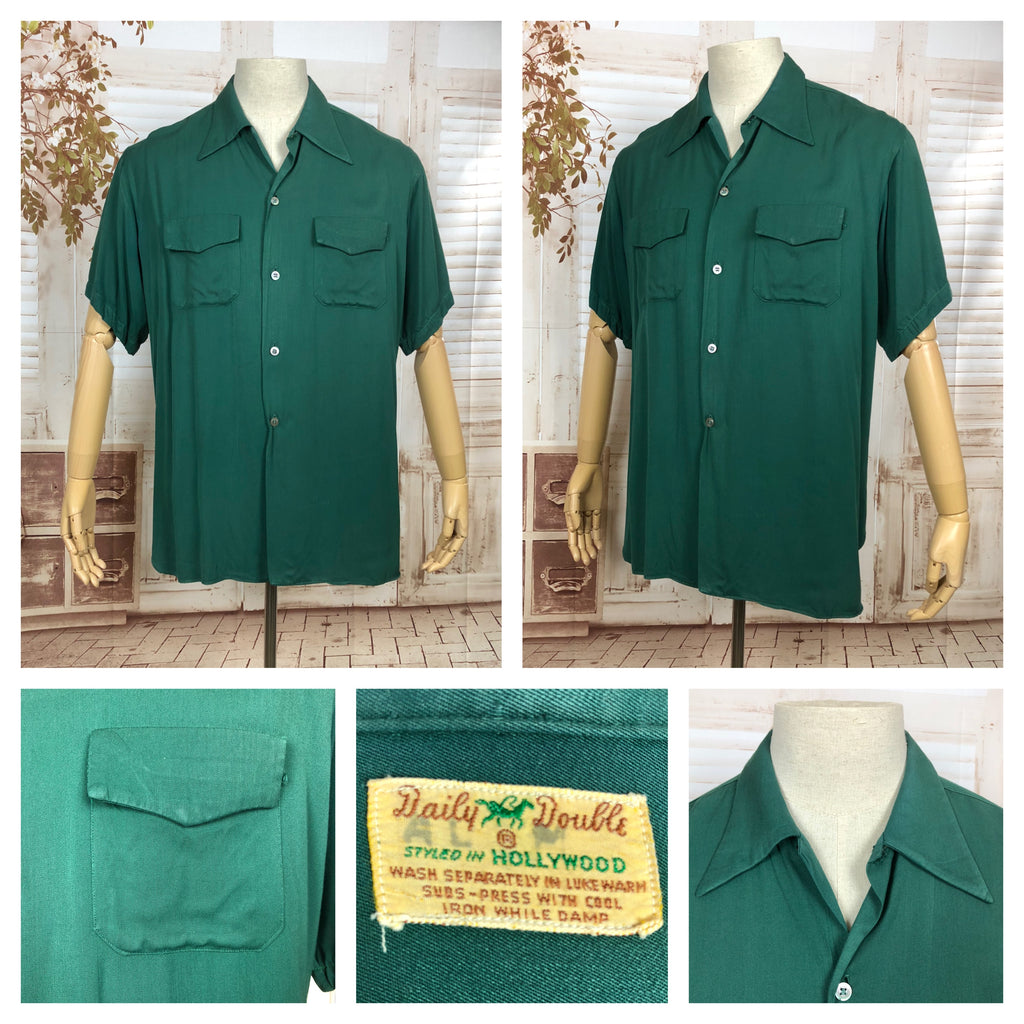 Original 1940s 40s Vintage Emerald Forest Green Gabardine Shirt By ...