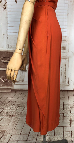 Exceptional Original Late 1930s / Early 1940s Orange Studded Cocktail Dress With Keyhole Detail