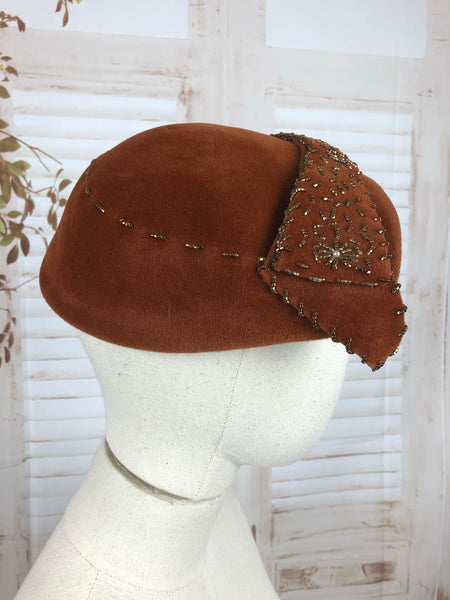 Bronze 1950s 50s Beaded Perched Hat