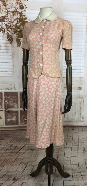 Original 1930s 30s Vintage Pink Linen Summer Suit