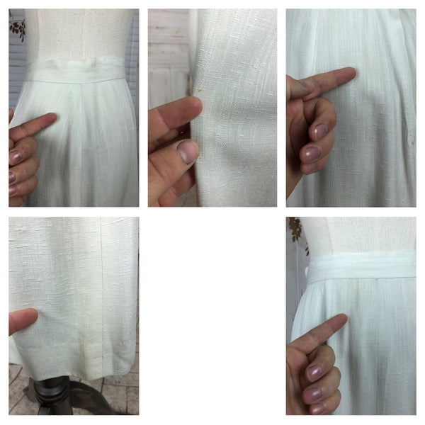Original Late 1940s 40s Vintage White Linen With Silk Fleck Summer Skirt Suit With Blue Embellishments