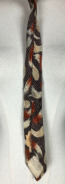 Gorgeous Original 1940s 40s Brown And Caramel Silk Swing Tie