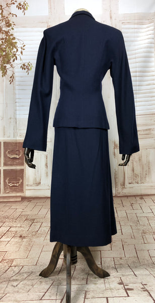 Fabulous Original Vintage Wartime Early 1940s 40s Navy Blue Skirt Suit With Tapering Button Details