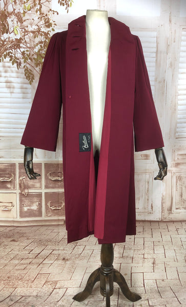 Incredible Original Late 1930s / Early 1940s Burgundy Swing Coat With incredible Hand Buttons