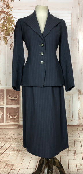 Rare Original 1940s Vintage Navy Pinstripe Burtons Suit Wartime Conversion From Menswear