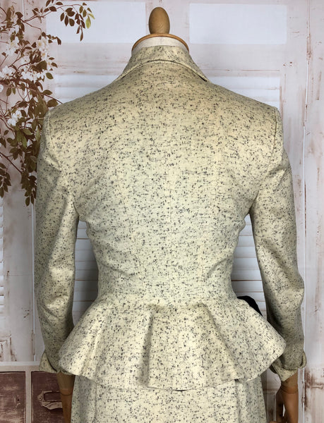 LAYAWAY PAYMENT 3 OF 3 - RESERVED FOR KLAUDIA - Iconic Original 1950s Vintage Cream And Black Fleck Lilli Ann Peplum Suit