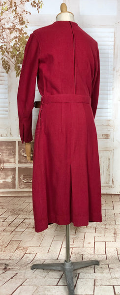 Wonderful Original 1940s Vintage Red Pin Tuck Detail Dress With Lucite Belt