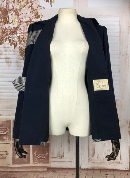 Rare Original 1950s 50s Vintage Navy Blue Lilli Ann Blazer With Wrap Around Arrow Detailing