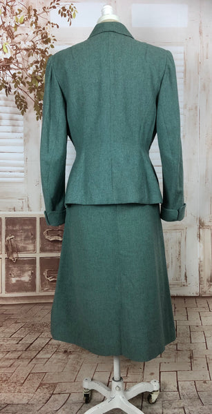 Original Late 1940s 40s Vintage Aqua Turquoise Tweed Suit By Rothmoor
